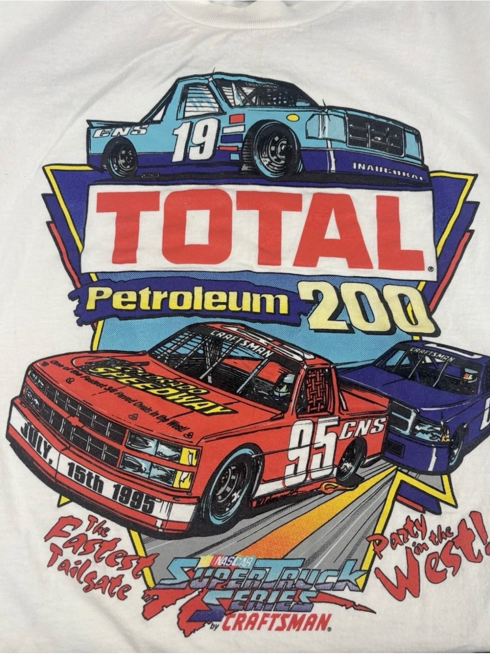 Vintage 1995 Summit NASCAR TOTAL Petroleum 200 Graphic Tee - White XL